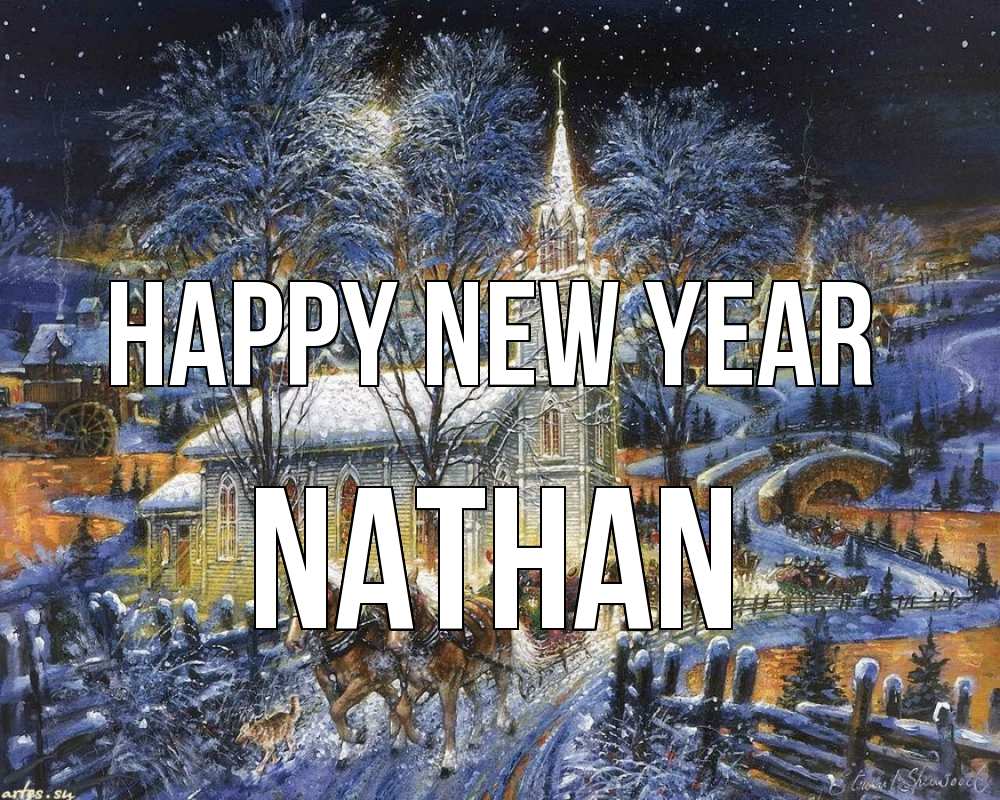 Greetings card с именем, Nathan Happy New Year упряжка лошадей, лошади, новый год Greetings with text for free download 