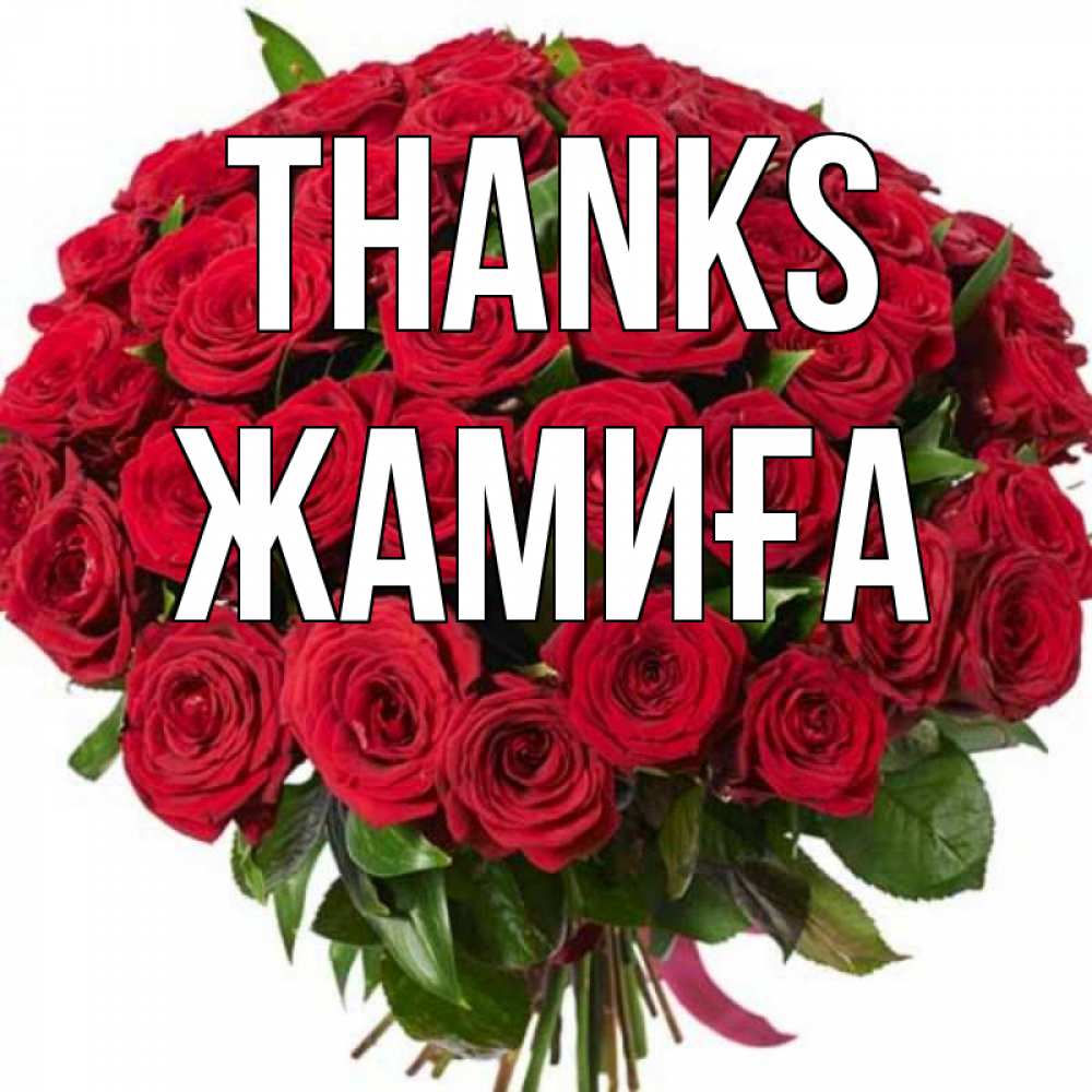 Greetings card с именем, ЖАМИҒА Thanks букет красных роз Greetings with text for free download 