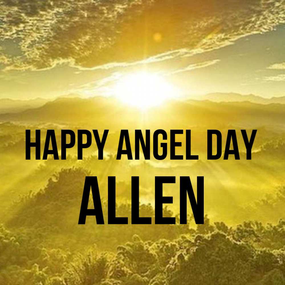 Greetings card с именем, Allen happy angel day леса и небо в желтом Greetings with text for free download 
