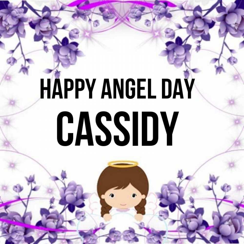 Greetings card с именем, Cassidy happy angel day с именинами в рамочке Greetings with text for free download 