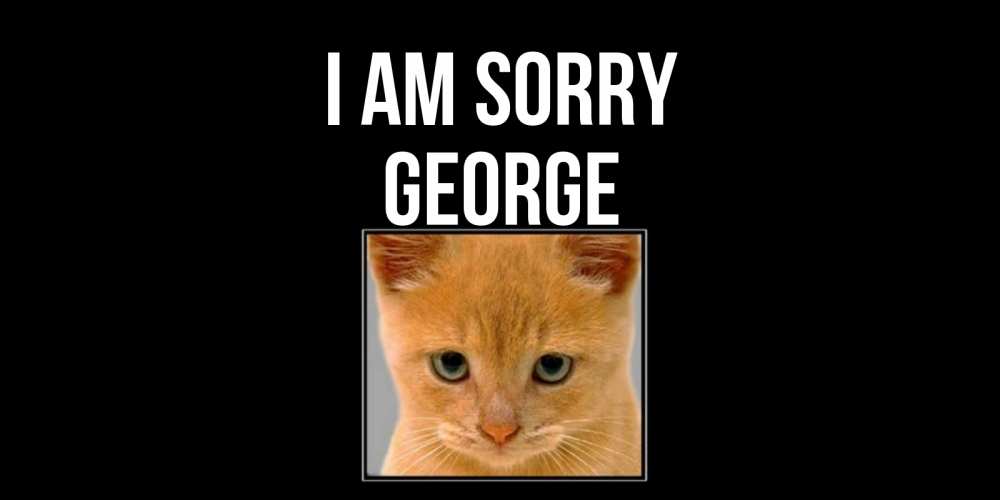 Greetings card с именем, George I am sorry рыжий грустный кот просит прощения Greetings with text for free download 