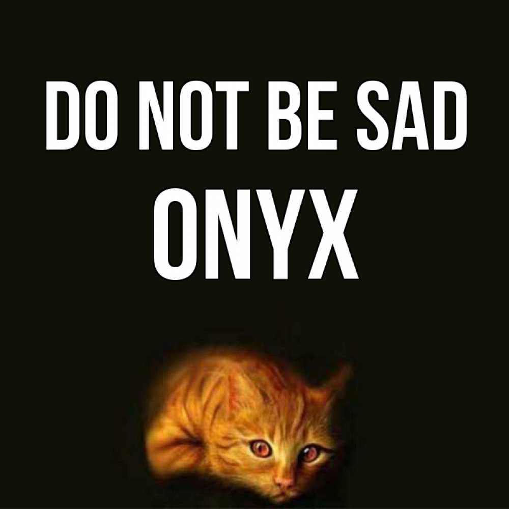 Greetings card с именем, Onyx Do not be sad лежащий кот в темноте Greetings with text for free download 