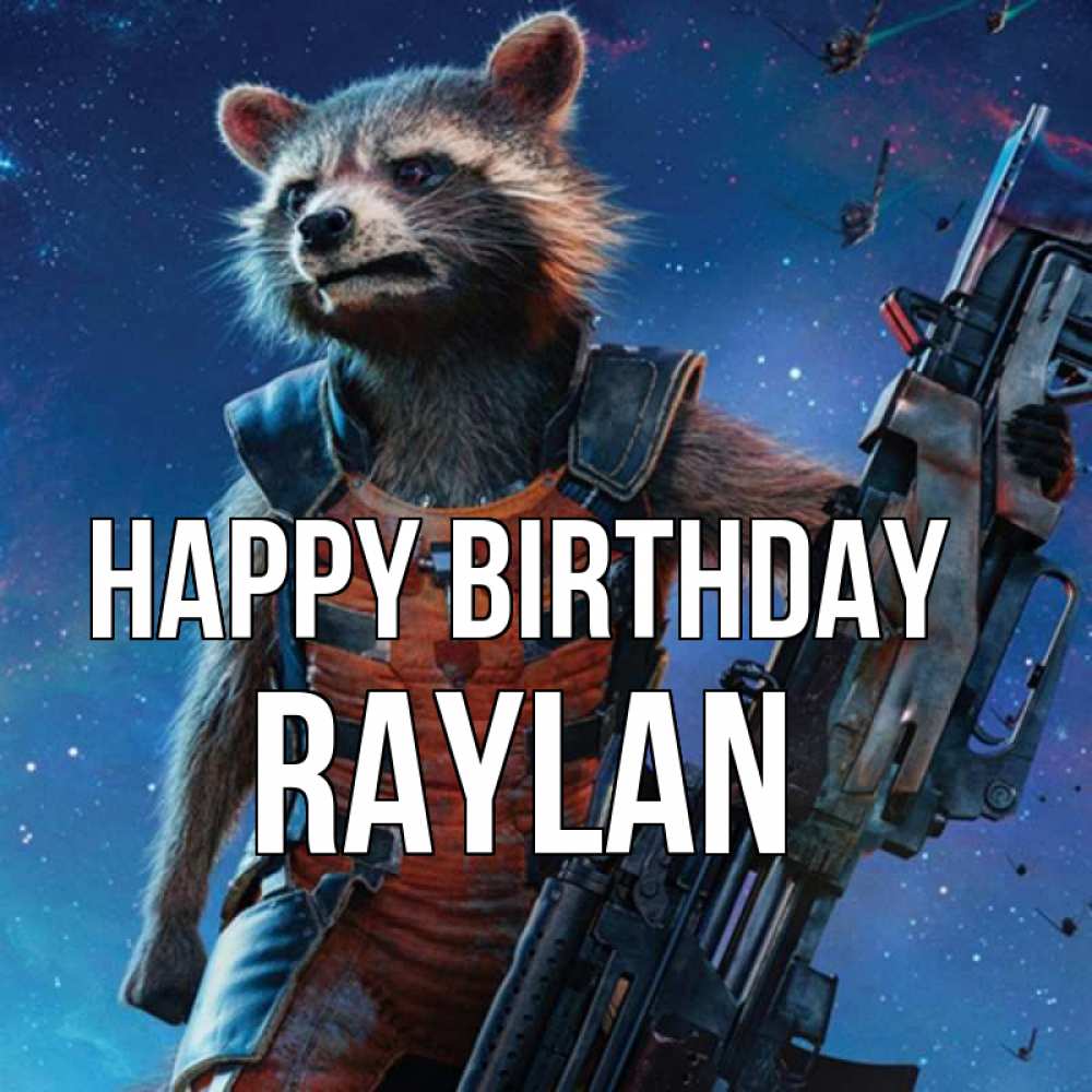 Greetings card с именем, Raylan Happy Birthday реактивный Рокета Greetings with text for free download 