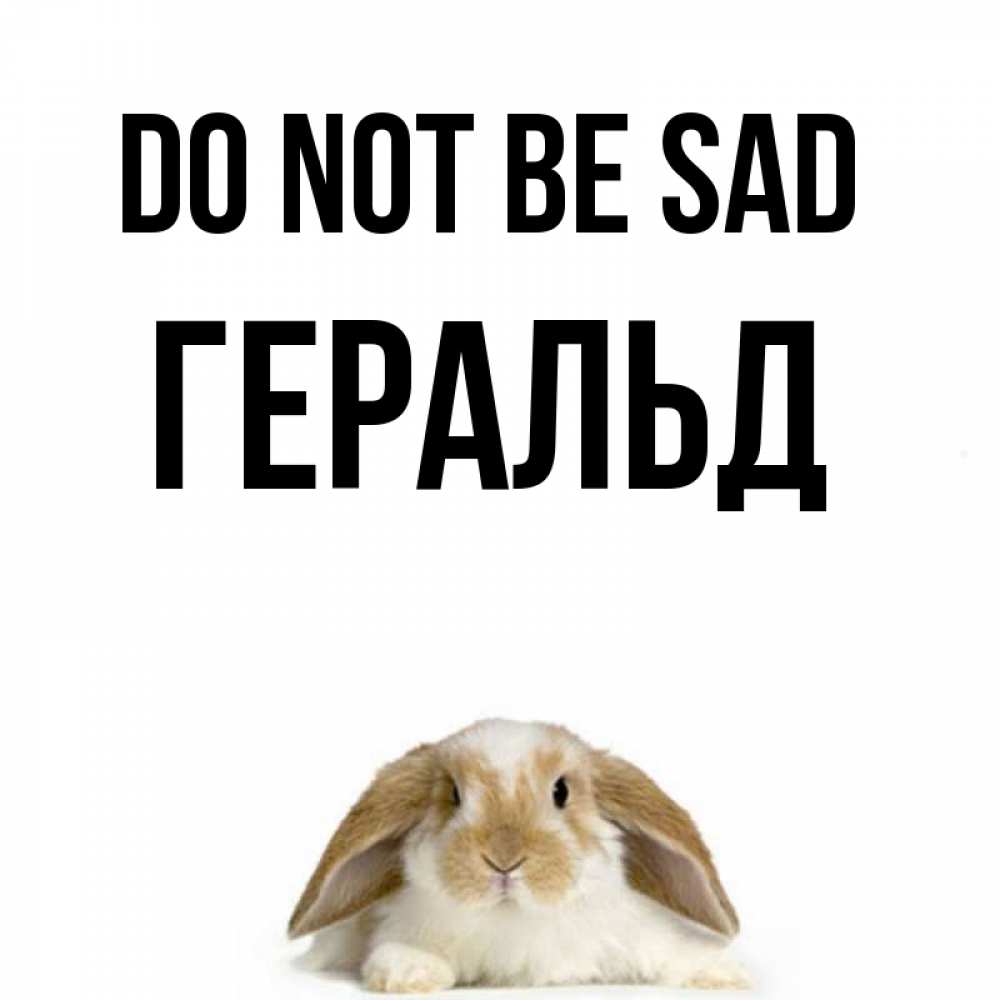 Greetings card с именем, Геральд Do not be sad коричнево белый заяц с большими ушками Greetings with text for free download 