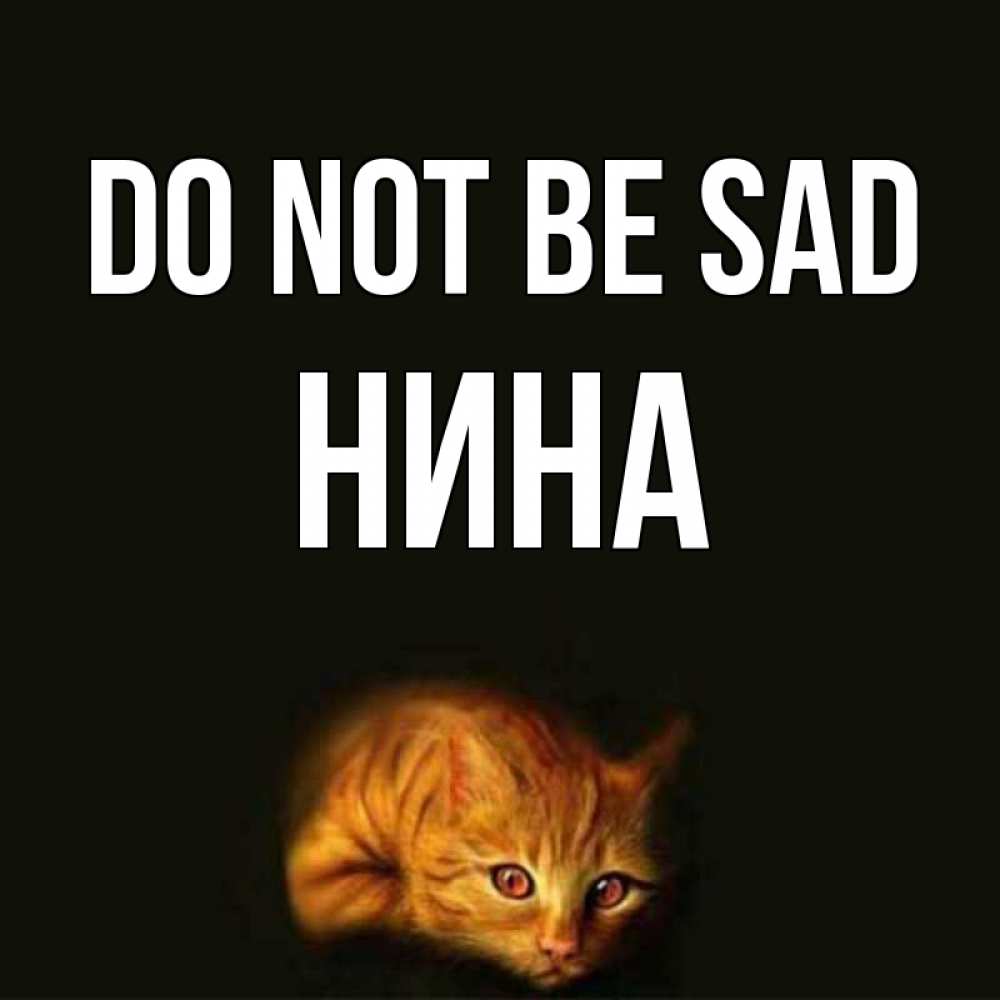 Greetings card с именем, Нина Do not be sad лежащий кот в темноте Greetings with text for free download 