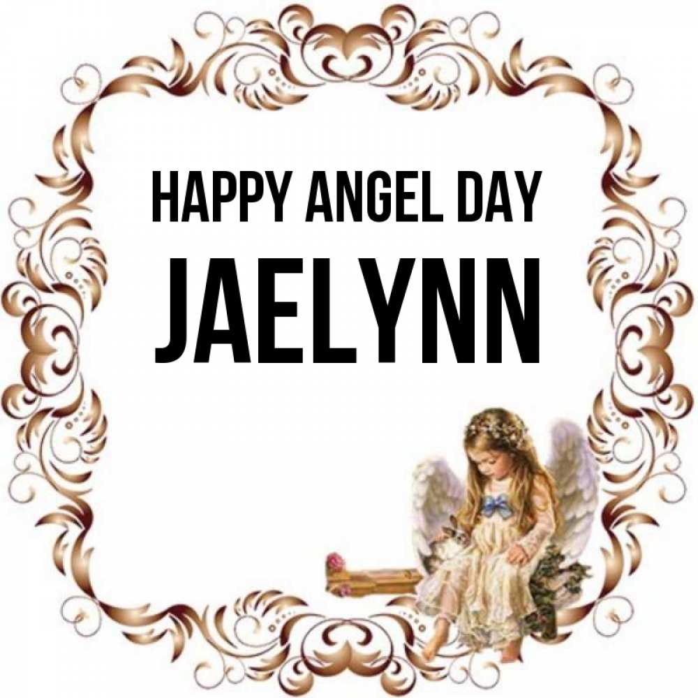 Greetings card с именем, Jaelynn happy angel day рамочка из перьев и ангелочек Greetings with text for free download 