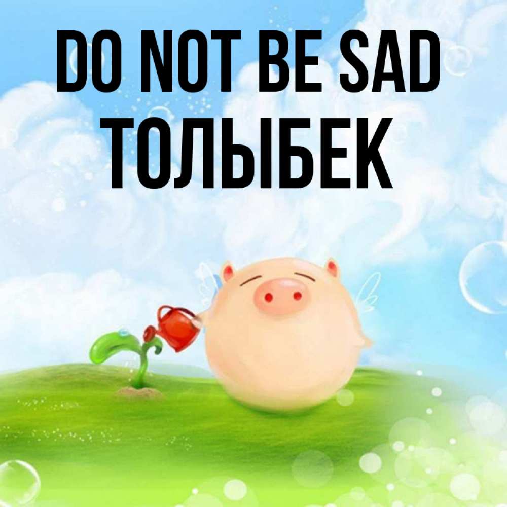 Greetings card с именем, ТОЛЫБЕК Do not be sad поливает цветок порося Greetings with text for free download 