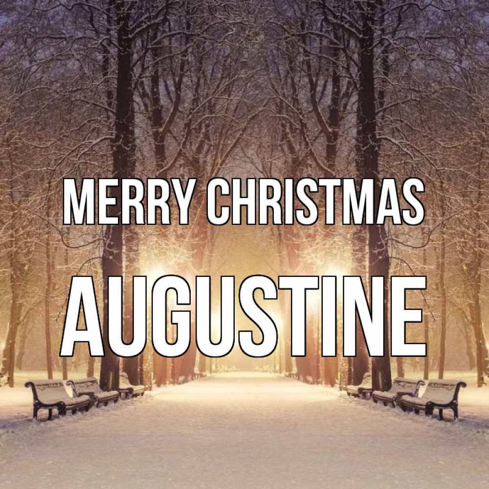 Greetings card с именем, Augustine Merry Christmas зима, парк, фонарь, лес Greetings with text for free download 