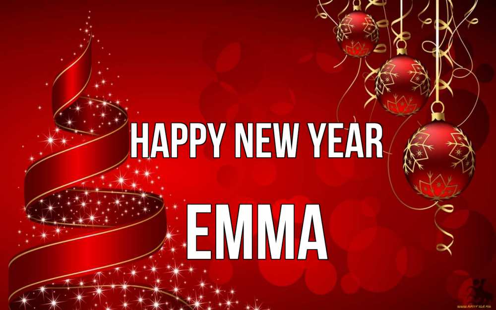 Greetings card с именем, Emma Happy New Year новый год Greetings with text for free download 