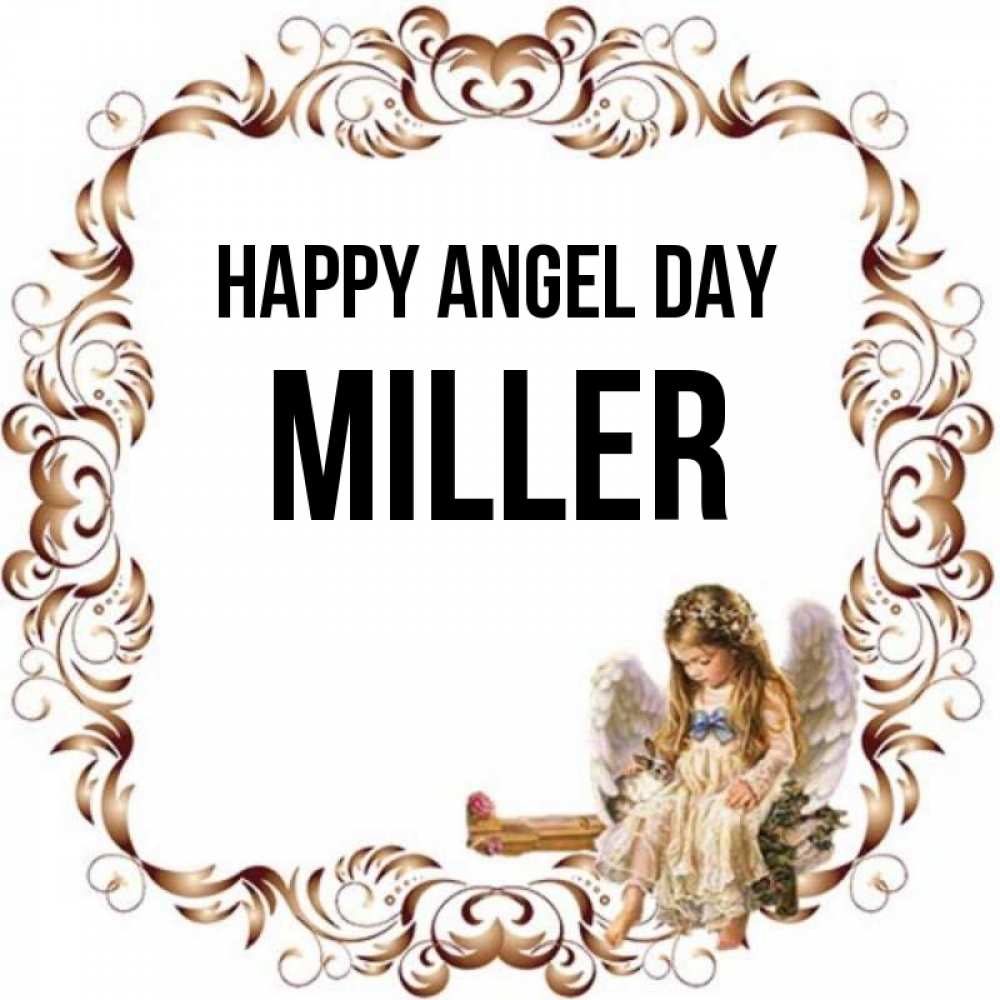Greetings card с именем, Miller happy angel day рамочка из перьев и ангелочек Greetings with text for free download 