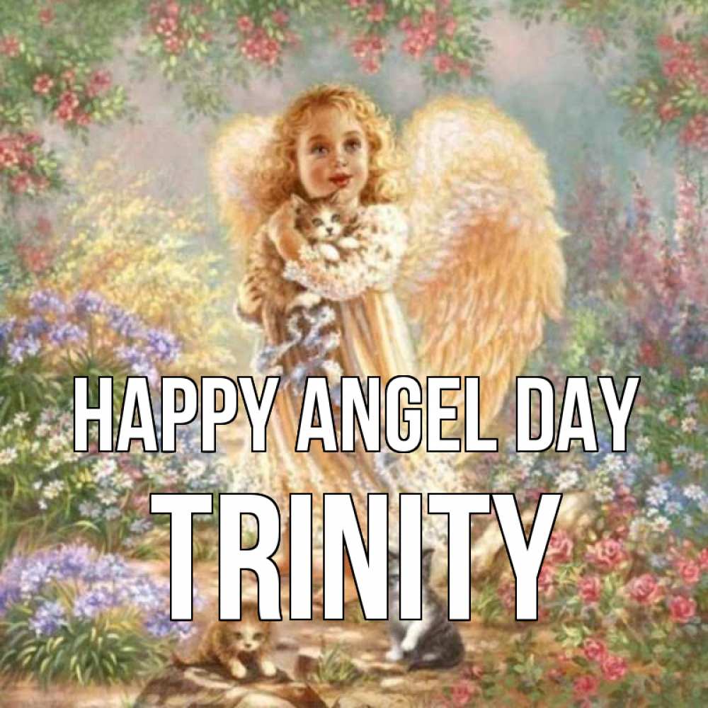 Greetings card с именем, Trinity happy angel day держит котенка Greetings with text for free download 