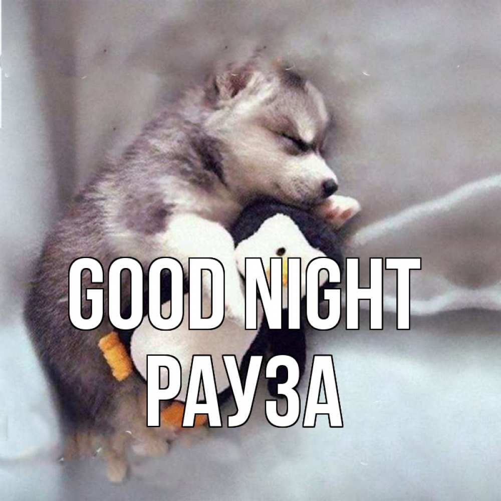 Greetings card с именем, РАУЗА Good night обнимашки щенка и пингвина Greetings with text for free download 