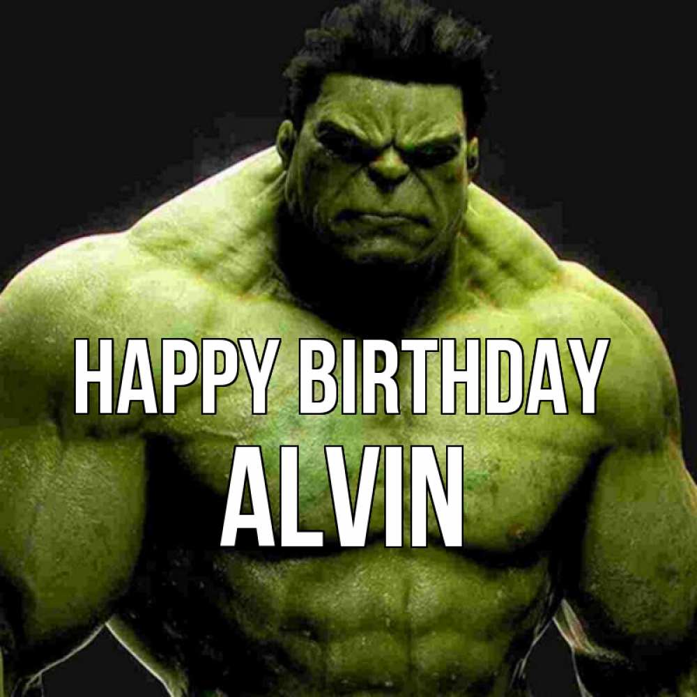 Greetings card с именем, Alvin Happy Birthday зеленый супергерой марвел Greetings with text for free download 