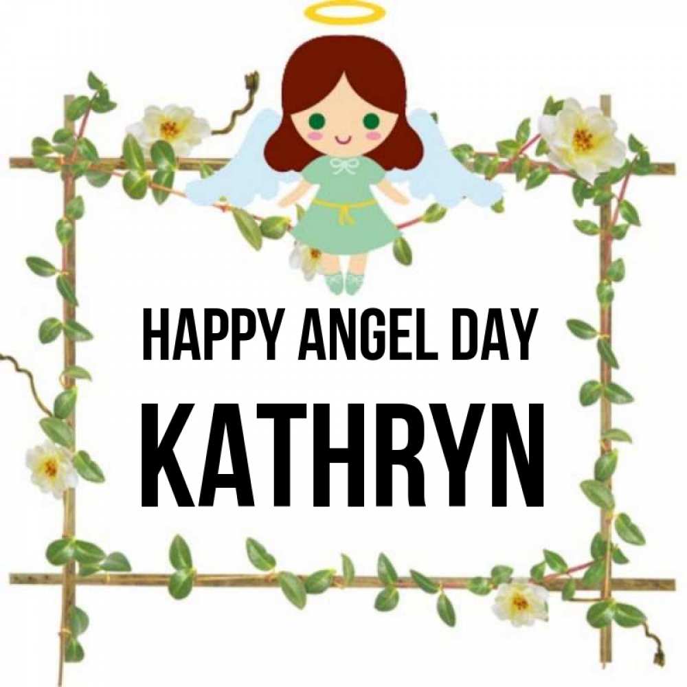 Greetings card с именем, Kathryn happy angel day Ангел с нимбом Greetings with text for free download 