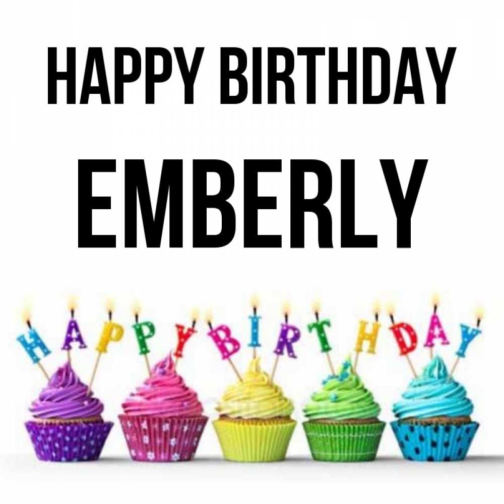 Greetings card с именем, Emberly Happy Birthday открытка ко дню рождения с разноцветными вкусняшками Greetings with text for free download 