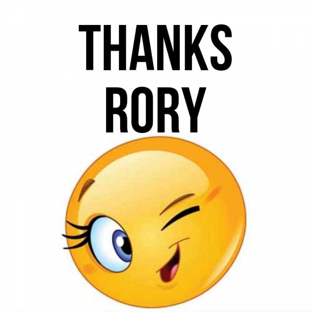 Greetings card с именем, Rory Thanks открытка с подмигивающим смайлом Greetings with text for free download 