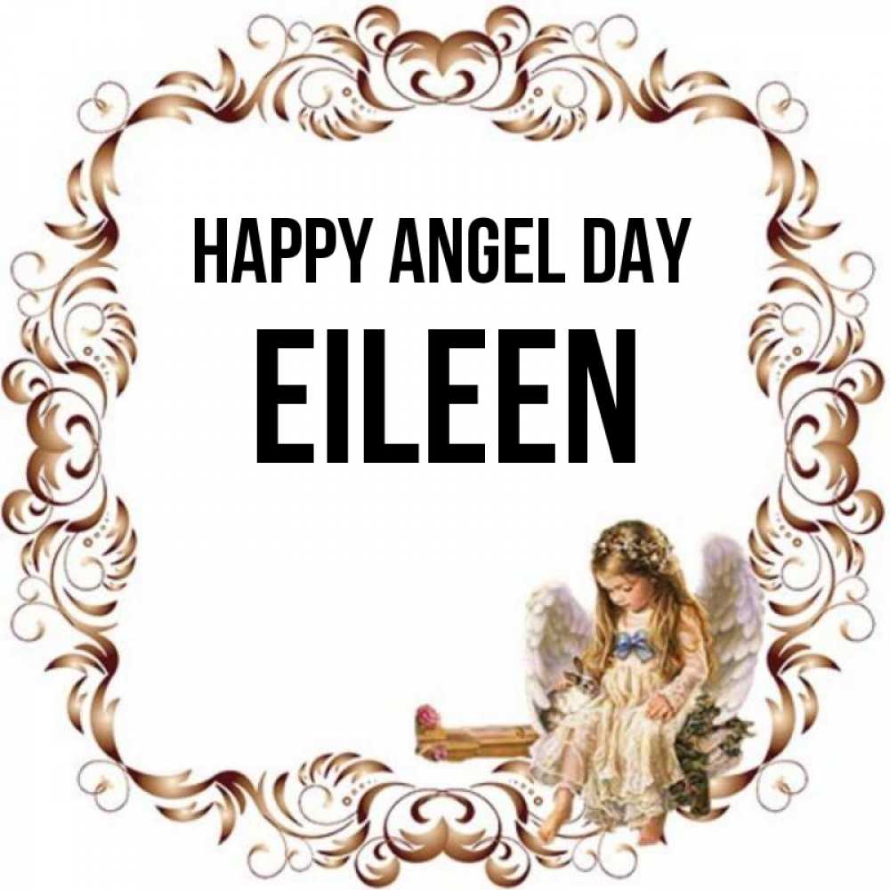 Greetings card с именем, Eileen happy angel day рамочка из перьев и ангелочек Greetings with text for free download 