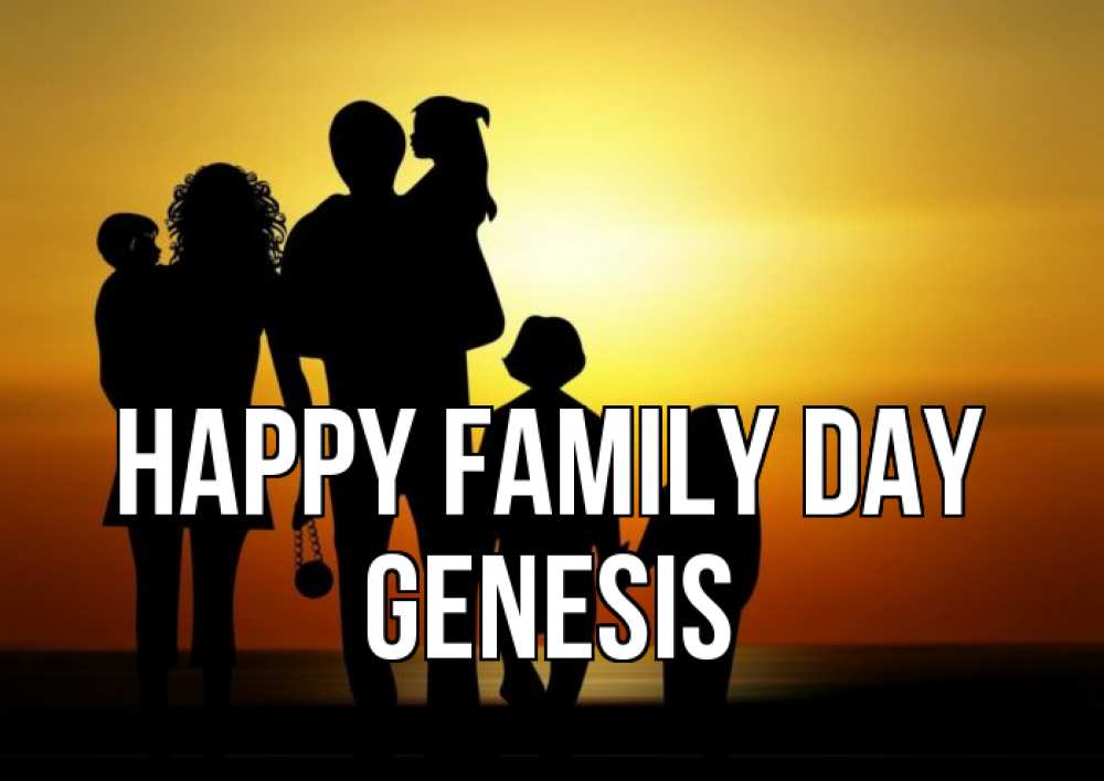 Greetings card с именем, Genesis happy family day Семья, закат, мама, папа, дети Greetings with text for free download 