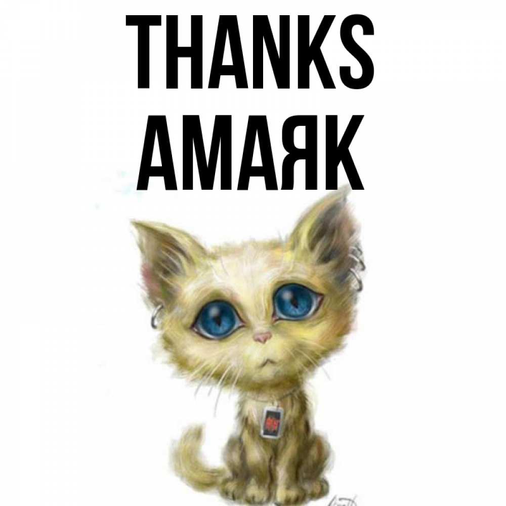 Greetings card с именем, Амаяк Thanks рисованный кот благодарит вас Greetings with text for free download 
