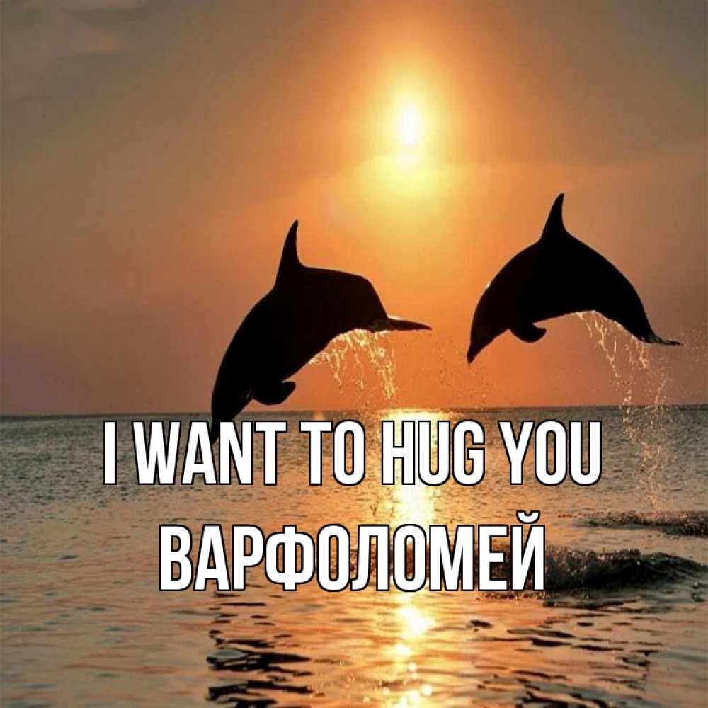 Greetings card с именем, Варфоломей I want to hug you рыбы на закате Greetings with text for free download 