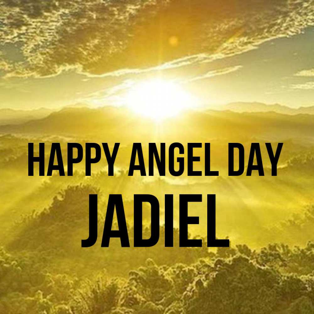 Greetings card с именем, Jadiel happy angel day леса и небо в желтом Greetings with text for free download 