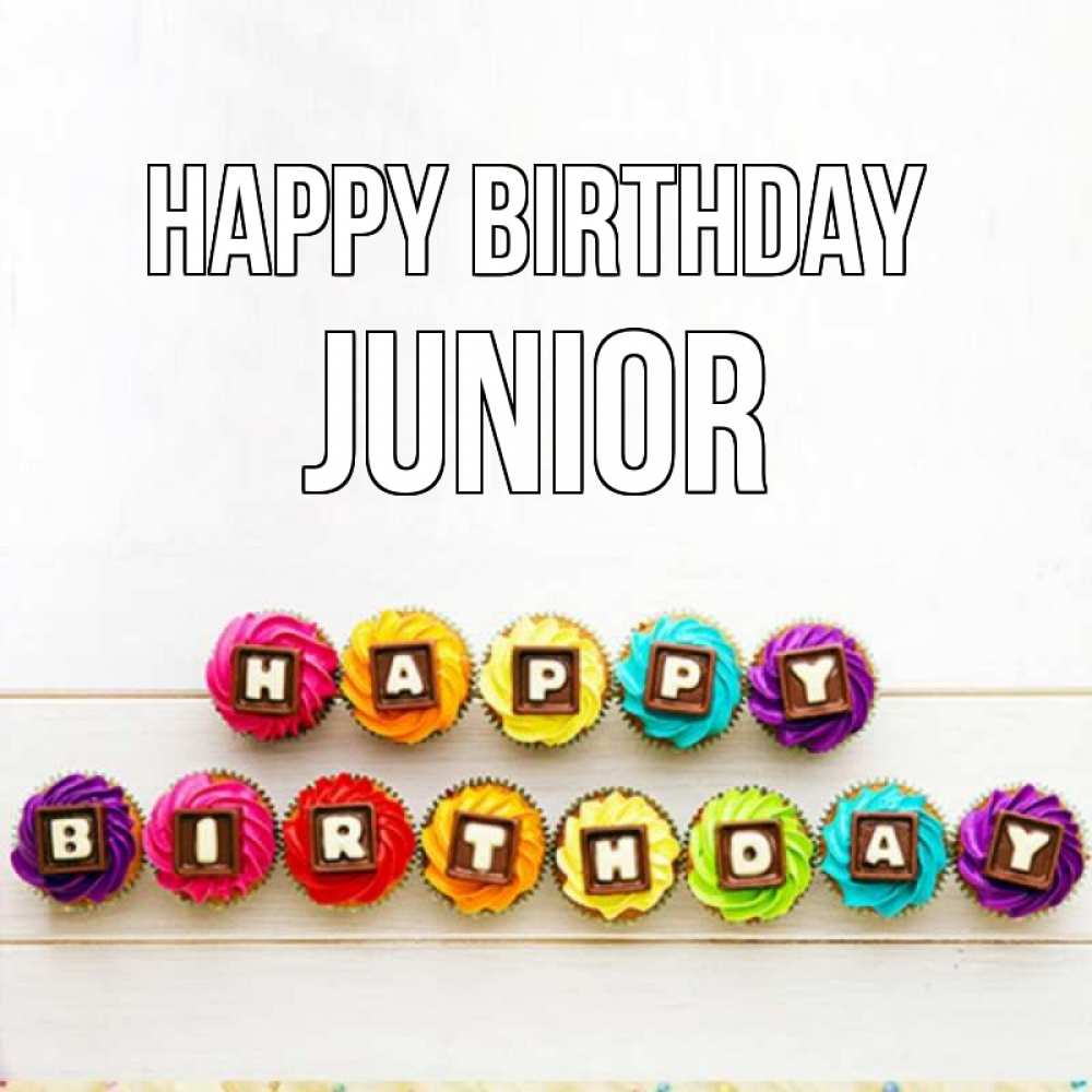 Greetings card с именем, Junior Happy Birthday из кексов и шоколада Greetings with text for free download 