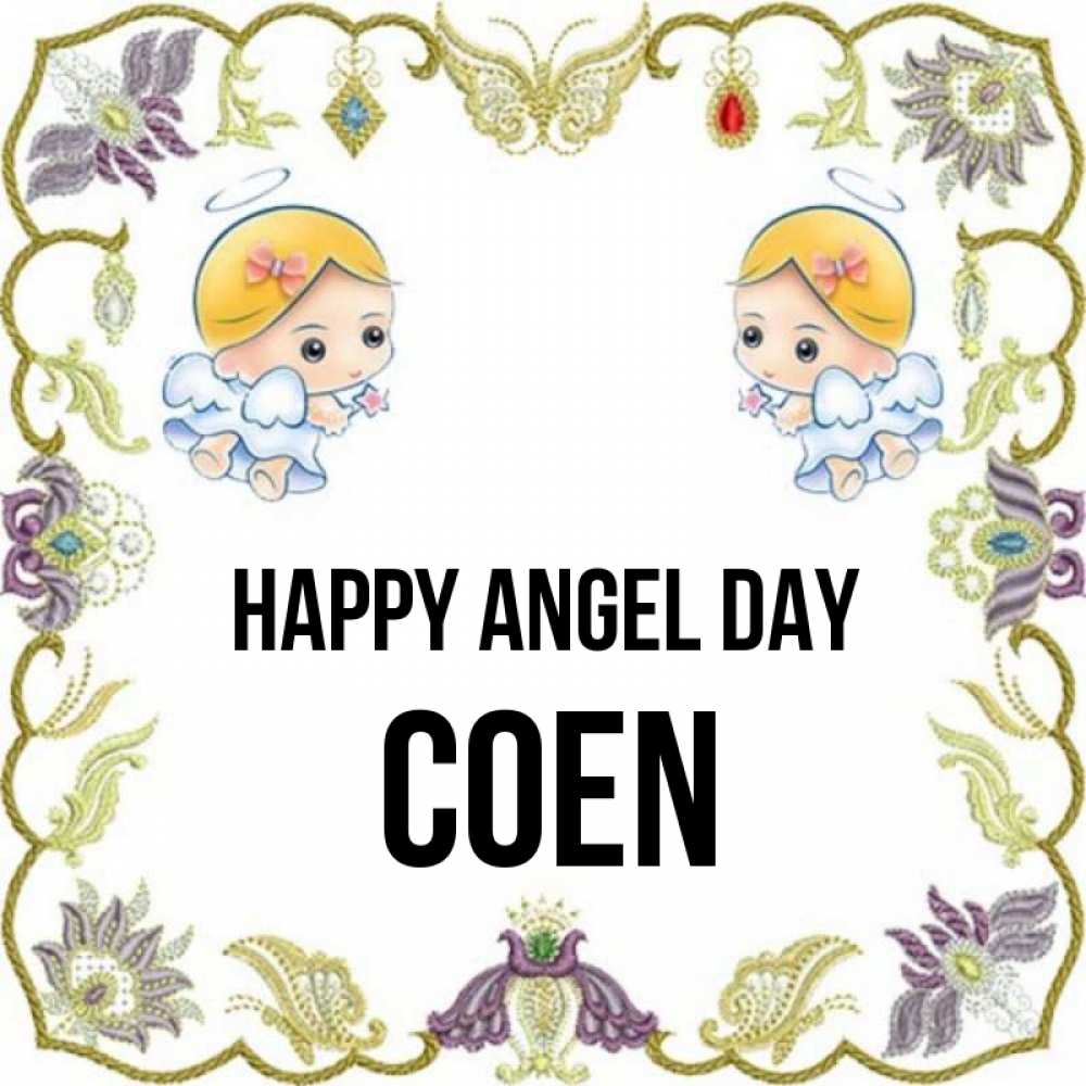 Greetings card с именем, Coen happy angel day маленькие ангелы с крылышками Greetings with text for free download 
