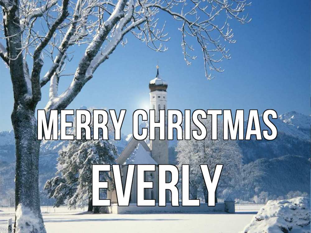 Greetings card с именем, Everly Merry Christmas зима, храм, костел Greetings with text for free download 