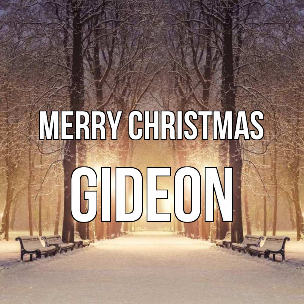 Greetings card с именем, Gideon Merry Christmas зима, парк, фонарь, лес Greetings with text for free download 