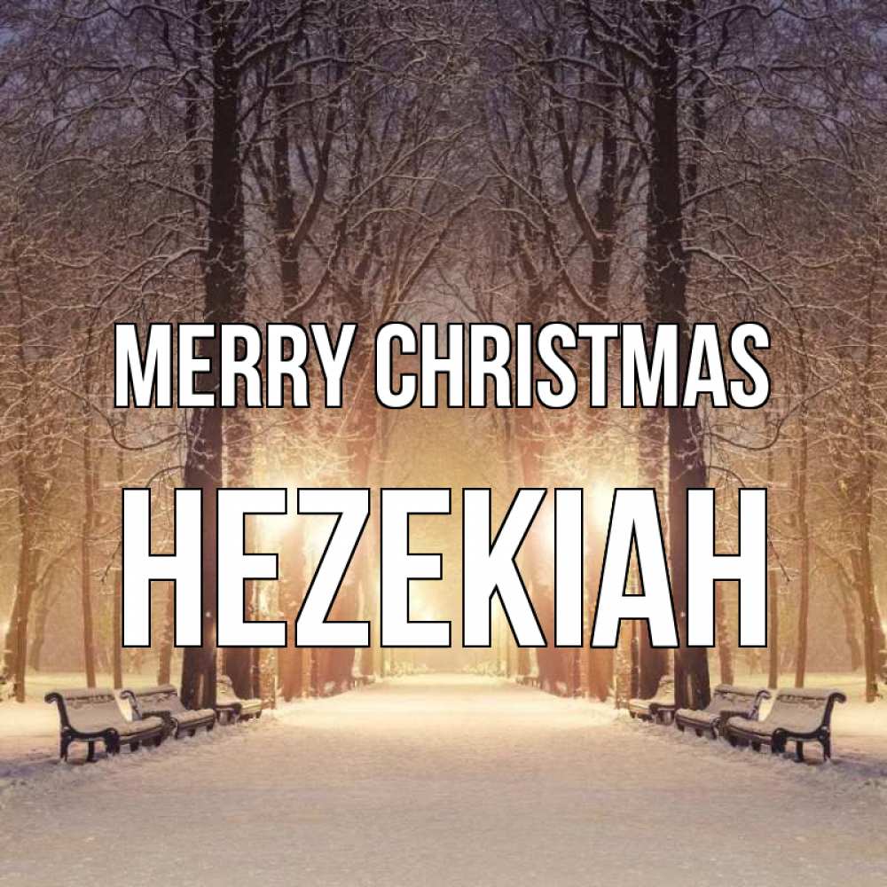 Greetings card с именем, Hezekiah Merry Christmas зима, парк, фонарь, лес Greetings with text for free download 