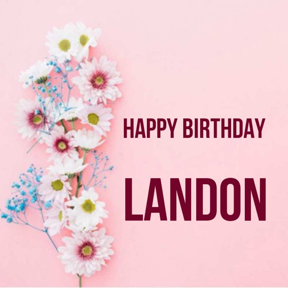 Greetings card с именем, Landon Happy Birthday Родная моя с днем рождения тебя картинка с цветами белыми и голубыми Greetings with text for free download 