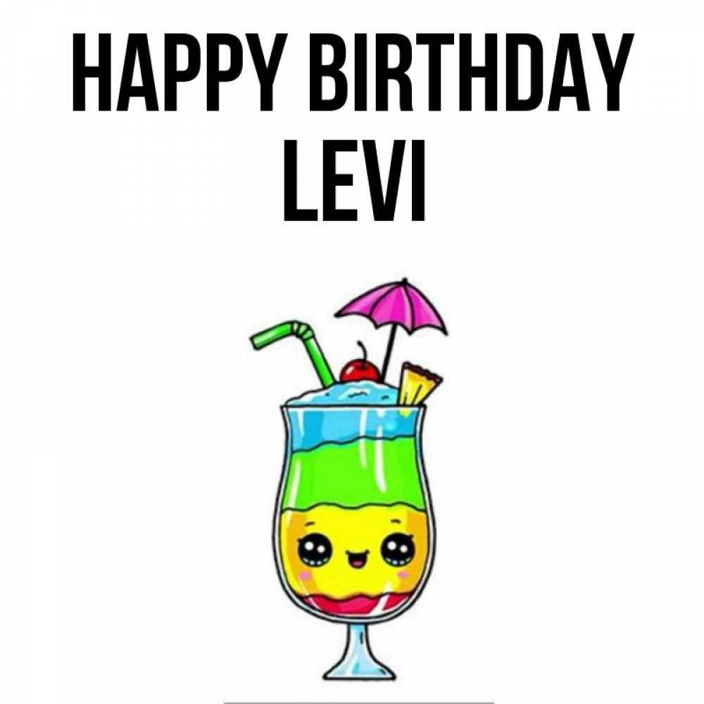 Greetings card с именем, Levi Happy Birthday с зонтиком Greetings with text for free download 
