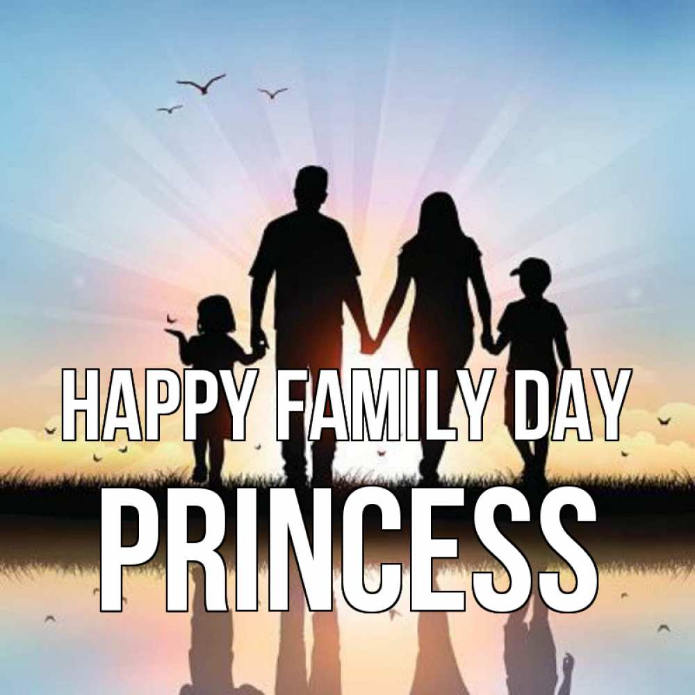 Greetings card с именем, Princess happy family day сын, дочка, мама, папа, море , закат Greetings with text for free download 