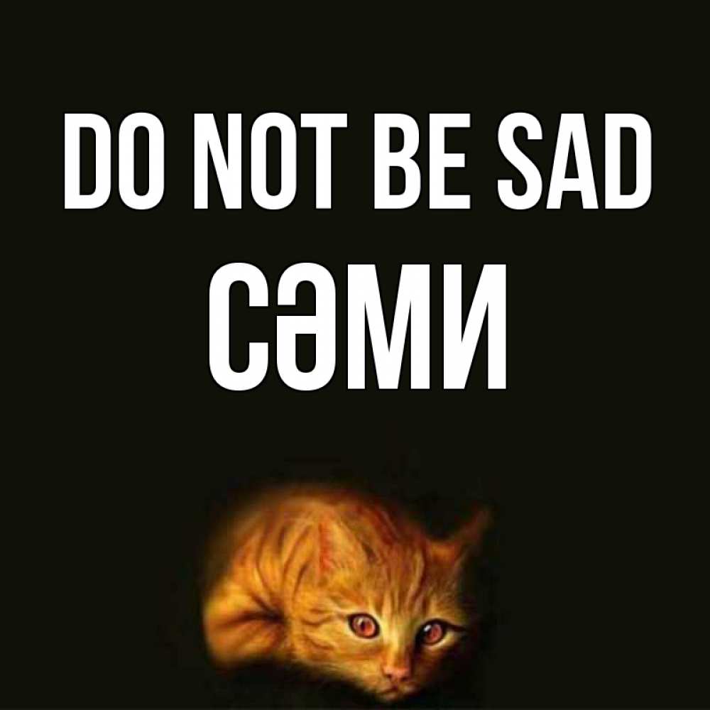 Greetings card с именем, СӘМИ Do not be sad лежащий кот в темноте Greetings with text for free download 