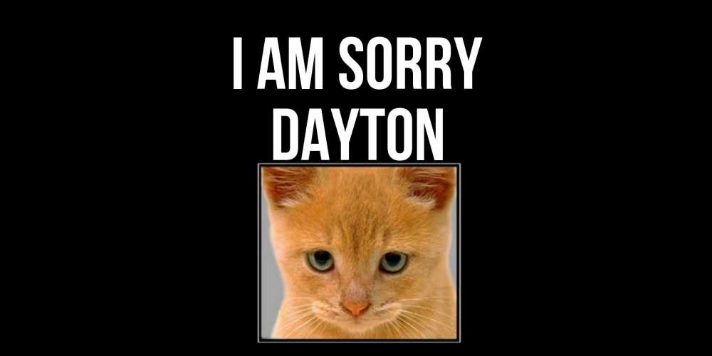 Greetings card с именем, Dayton I am sorry рыжий грустный кот просит прощения Greetings with text for free download 