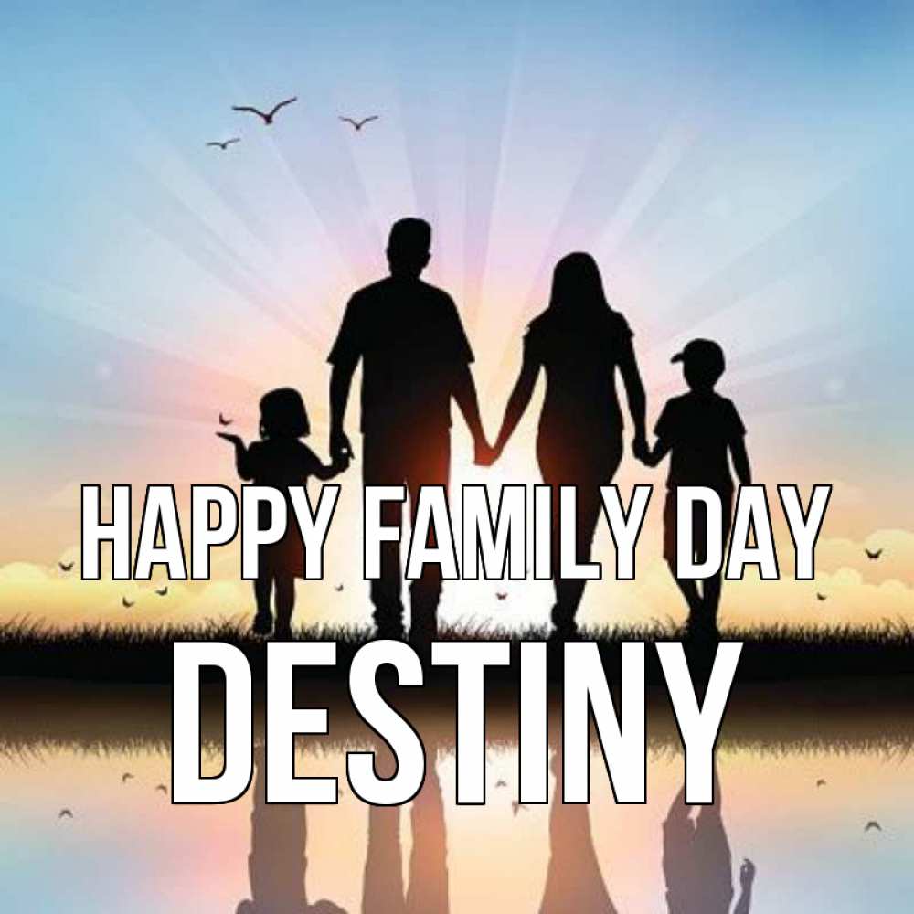 Greetings card с именем, Destiny happy family day сын, дочка, мама, папа, море , закат Greetings with text for free download 