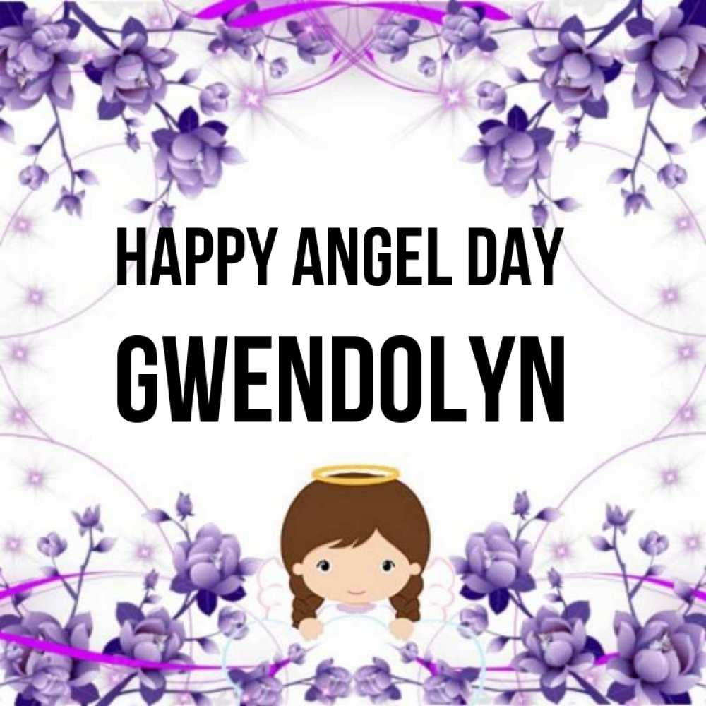Greetings card с именем, Gwendolyn happy angel day с именинами в рамочке Greetings with text for free download 