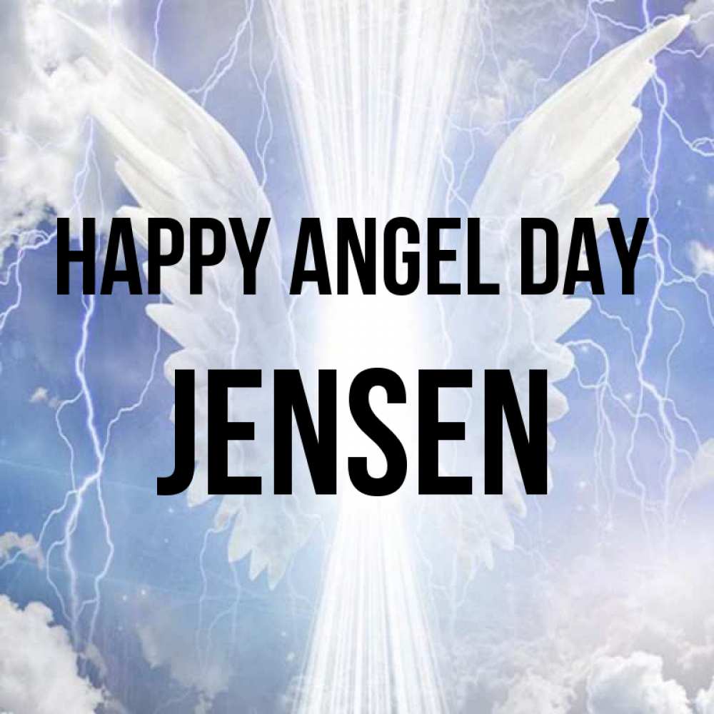 Greetings card с именем, Jensen happy angel day молнии на небе и свет Greetings with text for free download 