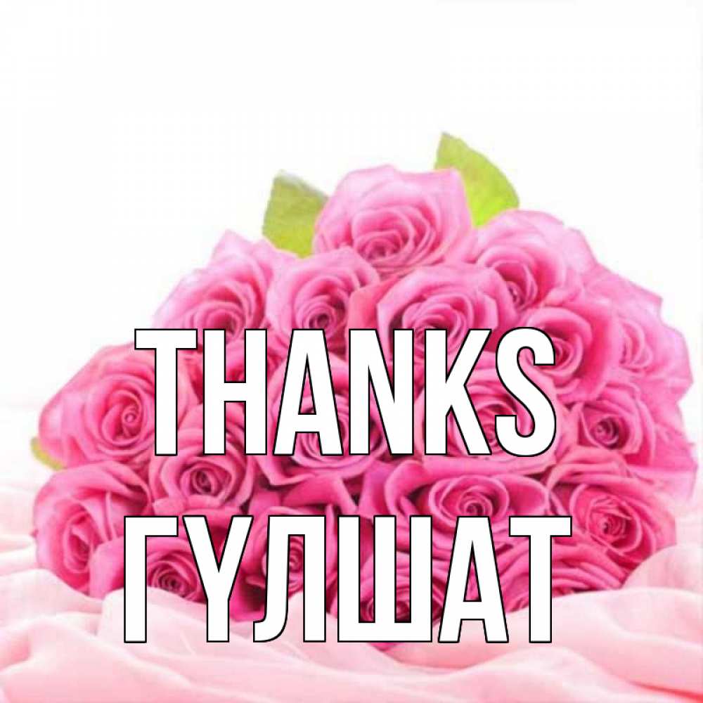 Greetings card с именем, ГҮЛШАТ Thanks розовые розы с подписью Greetings with text for free download 