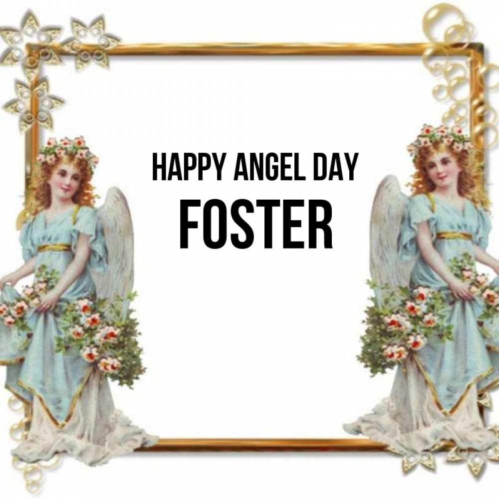 Greetings card с именем, Foster happy angel day рамочка из золота и ангелы Greetings with text for free download 