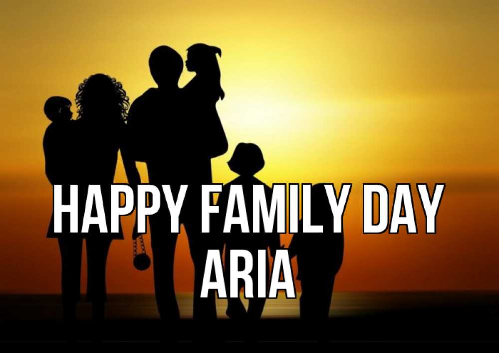 Greetings card с именем, Aria happy family day Семья, закат, мама, папа, дети Greetings with text for free download 