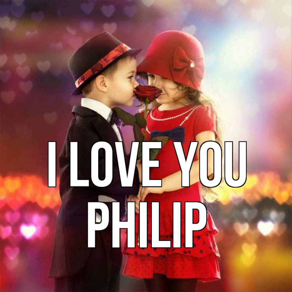 Greetings card с именем, Philip I love you черное и красное и роза Greetings with text for free download 