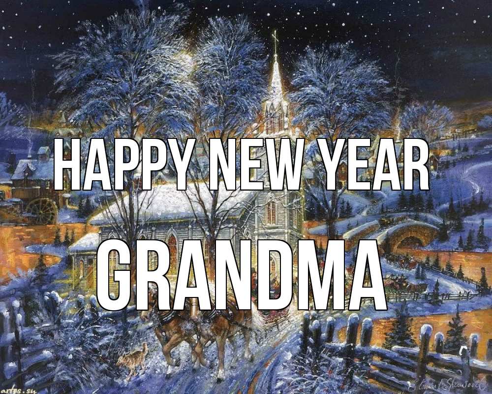 Greetings card с именем, grandma Happy New Year упряжка лошадей, лошади, новый год Greetings with text for free download 