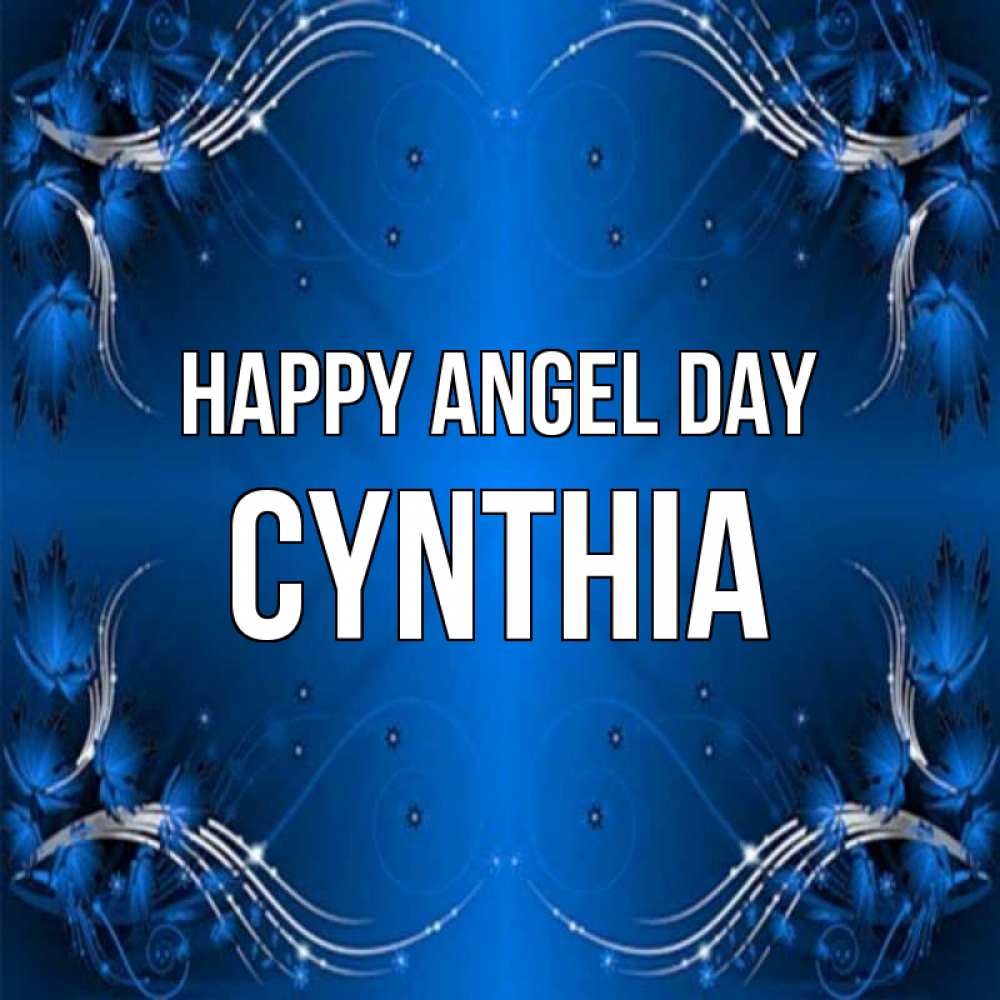 Greetings card с именем, Cynthia happy angel day красивая рамочка с узорами Greetings with text for free download 