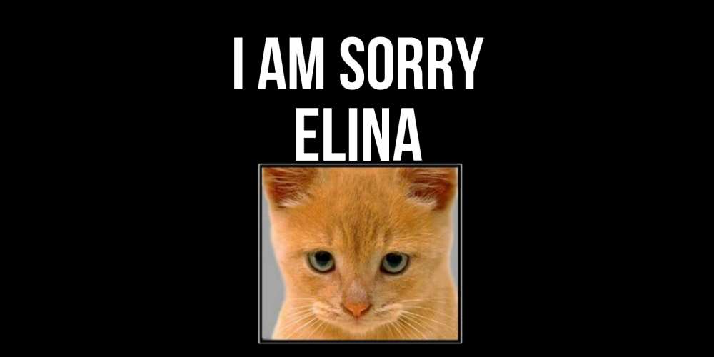 Greetings card с именем, Elina I am sorry рыжий грустный кот просит прощения Greetings with text for free download 