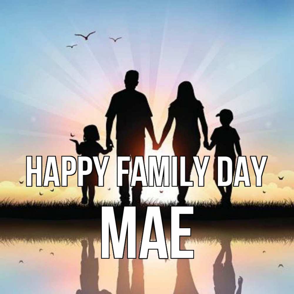 Greetings card с именем, Mae happy family day сын, дочка, мама, папа, море , закат Greetings with text for free download 