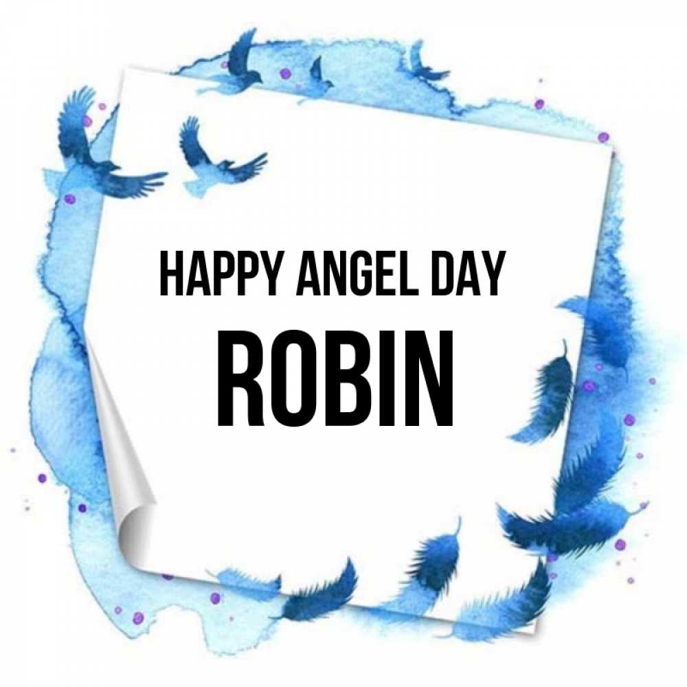 Greetings card с именем, Robin happy angel day красивые птицы летят Greetings with text for free download 