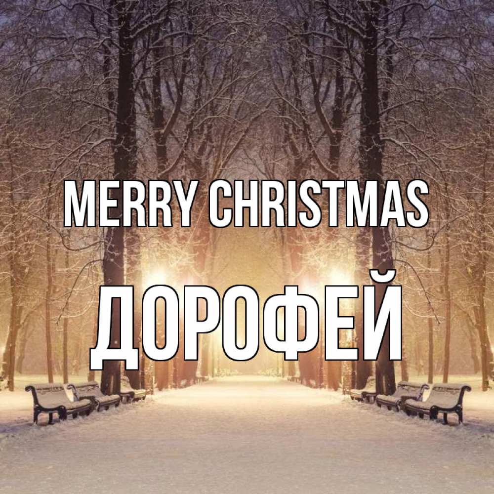 Greetings card с именем, Дорофей Merry Christmas зима, парк, фонарь, лес Greetings with text for free download 