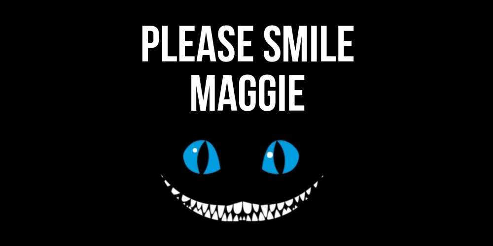 Greetings card с именем, Maggie Please smile кот улыбается Greetings with text for free download 