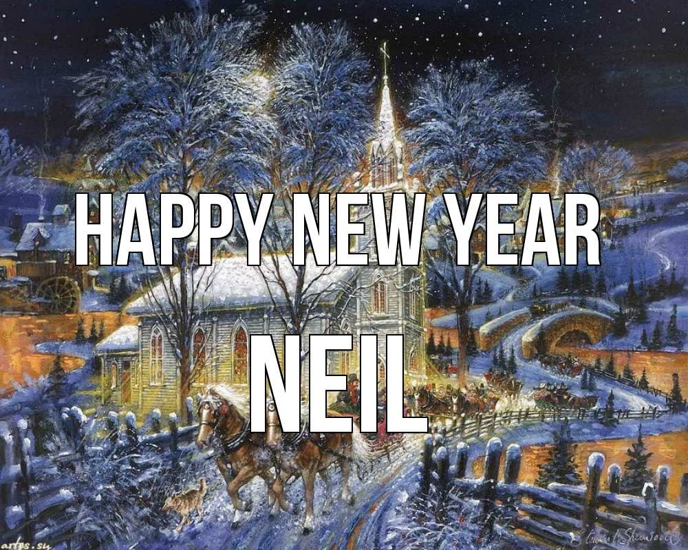 Greetings card с именем, Neil Happy New Year упряжка лошадей, лошади, новый год Greetings with text for free download 